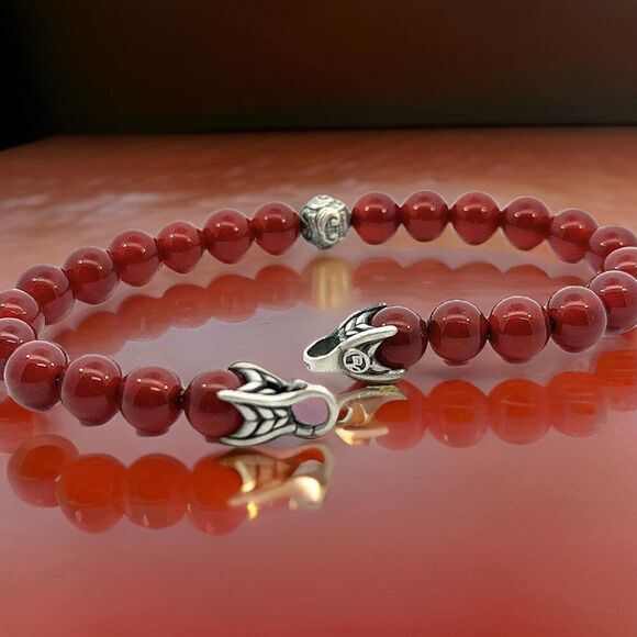 David Yurman Carnelian Carved Prayer Beads Bracelet 8.5" Silver Estate DY551 - Picture 8 of 12